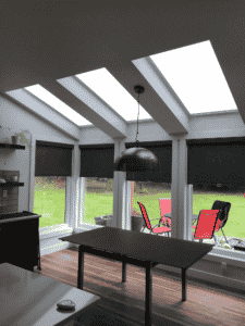 Sunroom in Skagit County with skylights and black out shades